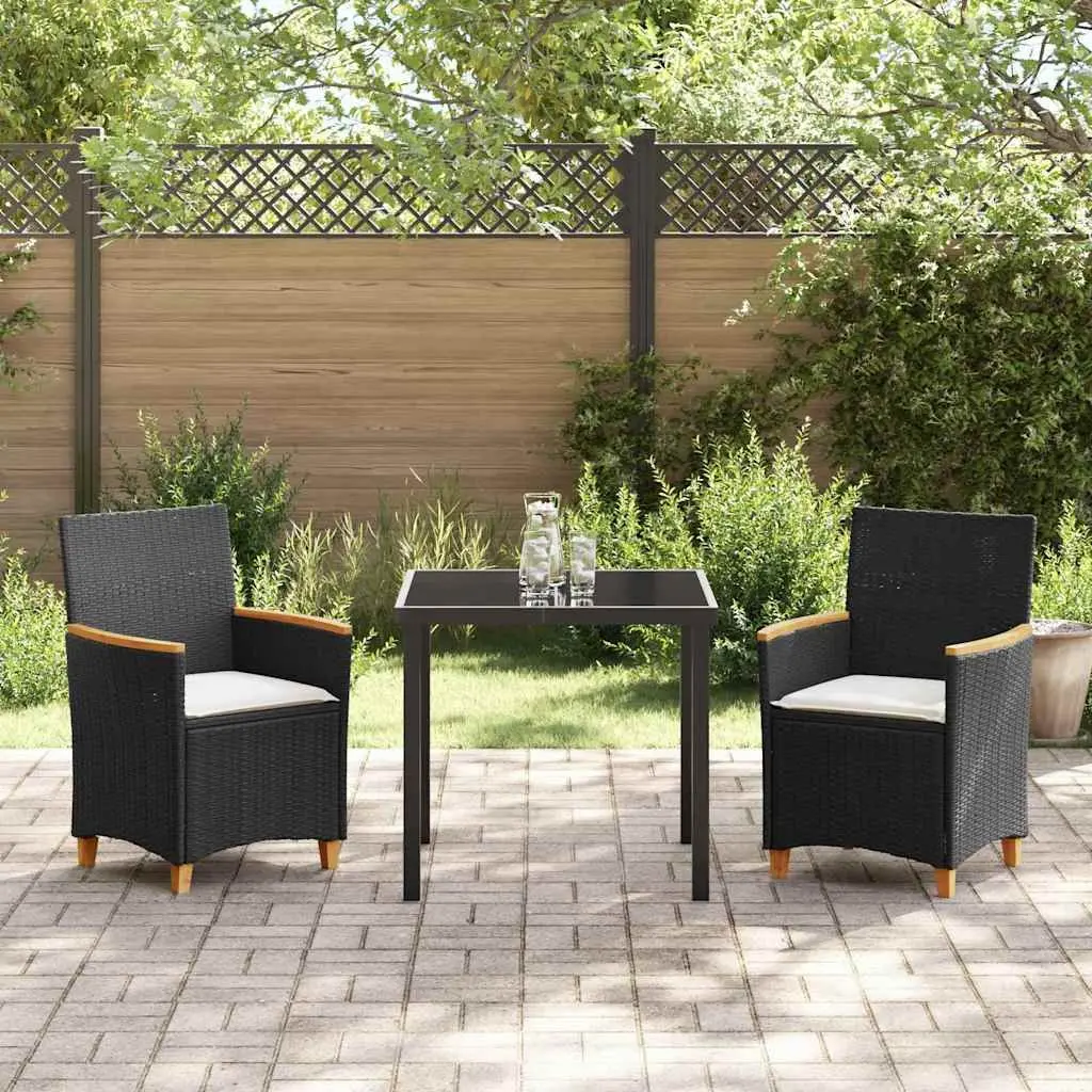 Garden Dining Set 3 Pieces Outdoor Patio Furniture Black Rattan Steel Frame
