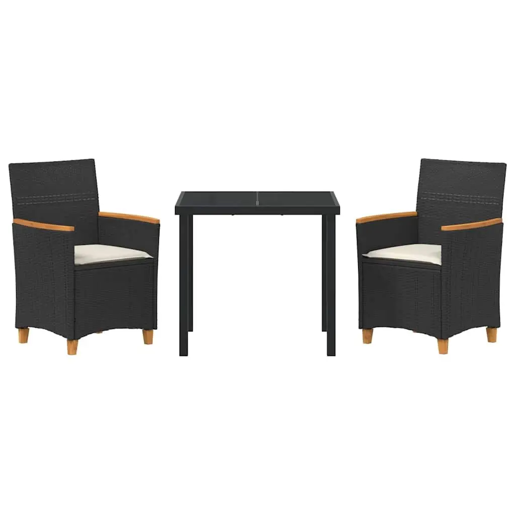 Garden Dining Set 3 Pieces Outdoor Patio Furniture Black Rattan Steel Frame