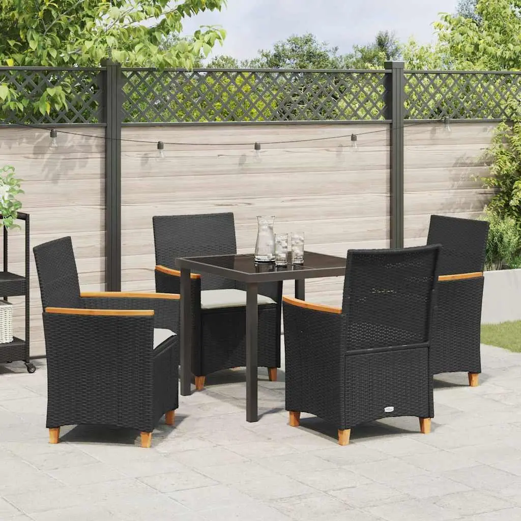 Garden Dining Set 5 Piece Outdoor Furniture Poly Rattan Steel Frame Glass Top