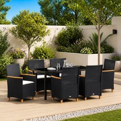 Sleek Black Poly Rattan Dining Set - 7 Pieces