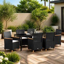 Concise 7-Piece Black Outdoor Dining Set