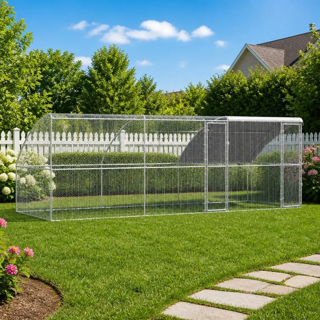 Chicken Cage Silver 600 x 200 x 200 cm Outdoor Poultry Run 3 Piece Weather Resistant Steel and Polyethylene Construction