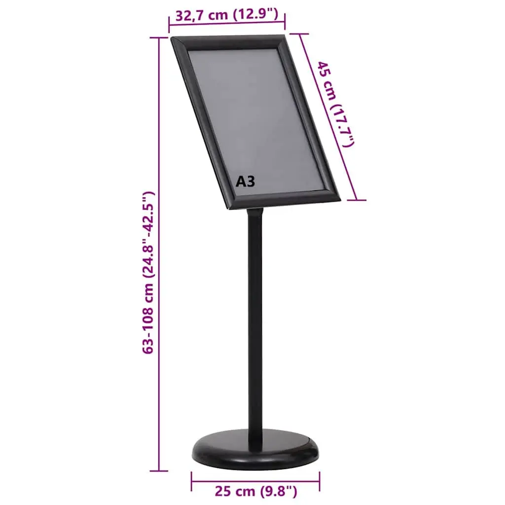 Poster Stand Black 45 x 32.7 x 108 cm Aluminium Frame Height Adjustable 2 Pieces