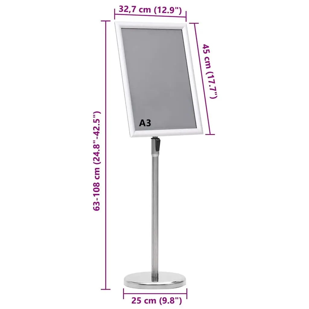 Poster Stand Silver 45 x 32.7 x 108 cm Height Adjustable Rotatable Display 2 Piece