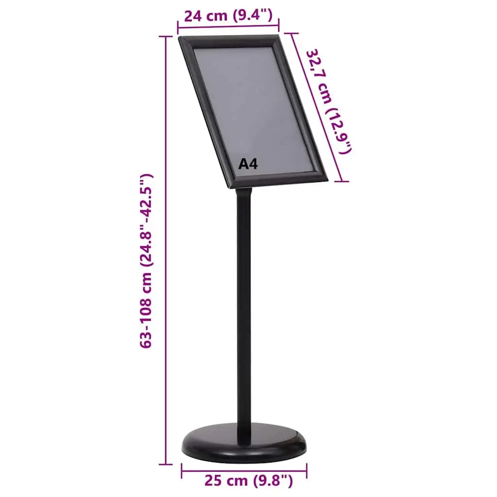 Poster Stand Black Height-Adjustable Rotatable 32.7 x 24 x 108 cm 2 Piece