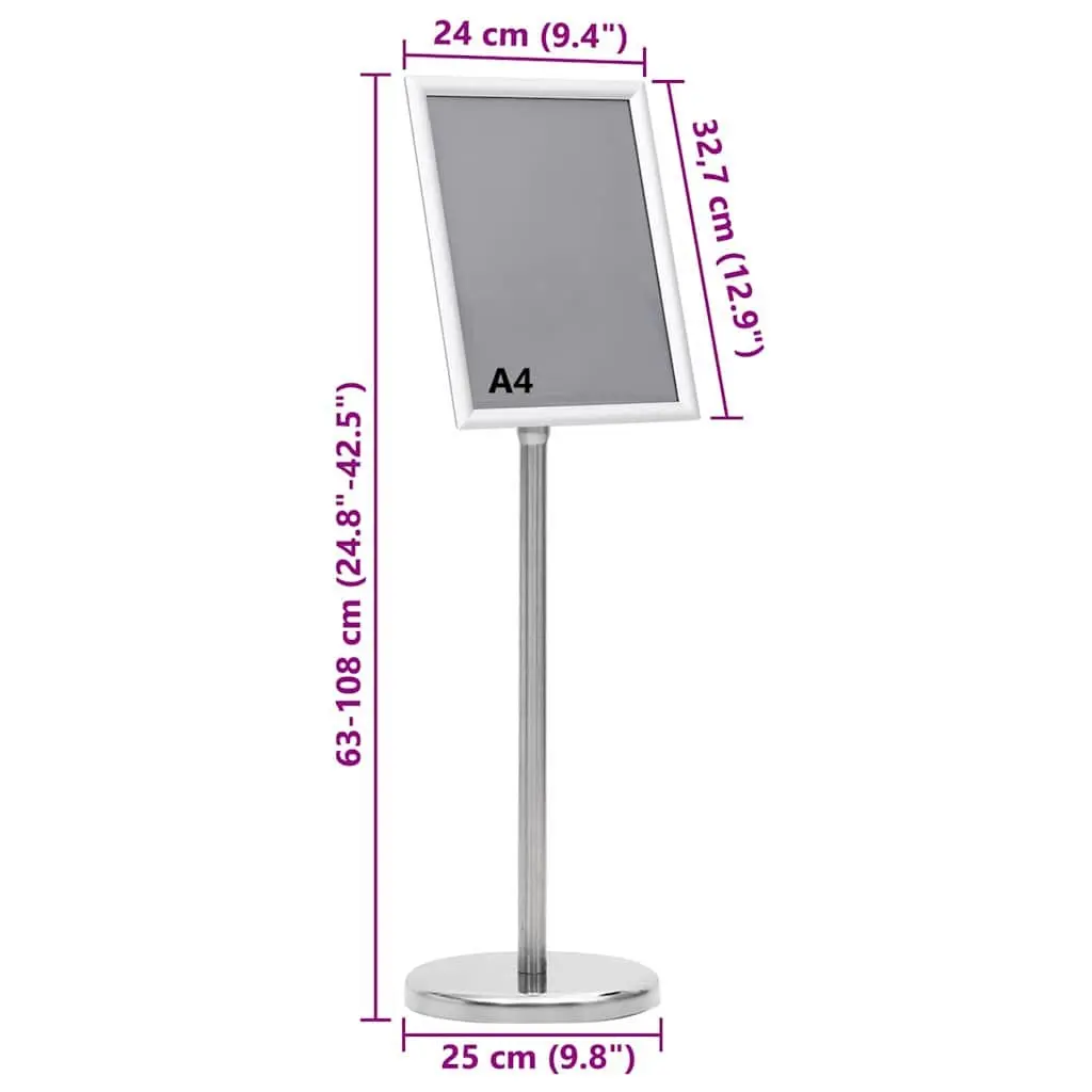 Poster Stand Silver Height Adjustable Rotatable Aluminum Frame 2 Pack