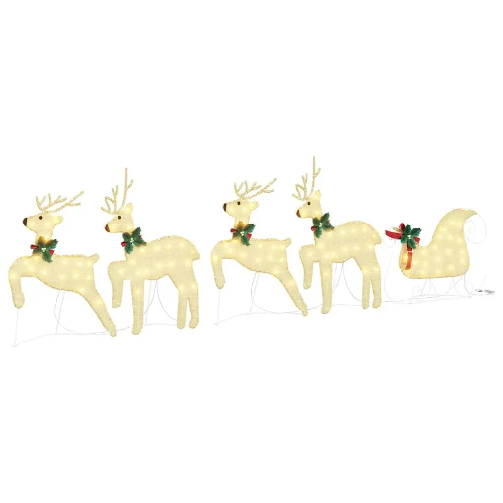 LED Reindeers Gold Fabric 5 Piece Christmas Holiday Home Garden Decoration Lights