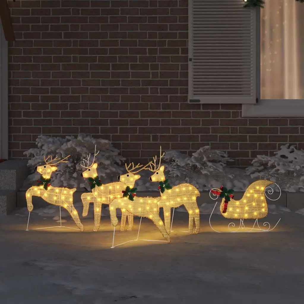 LED Reindeers Gold Fabric 5 Piece Christmas Holiday Home Garden Decoration Lights