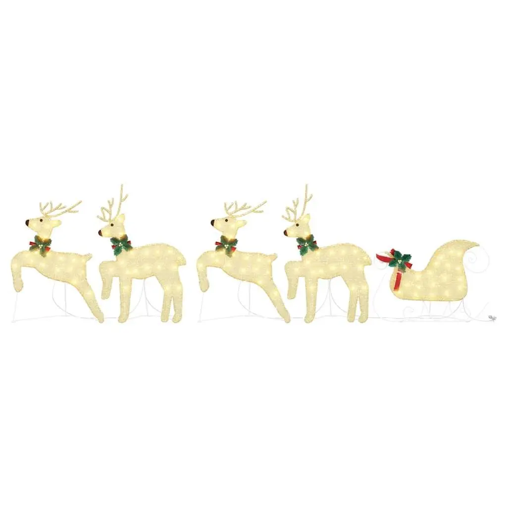 LED Reindeers Gold Fabric 5 Piece Christmas Holiday Home Garden Decoration Lights