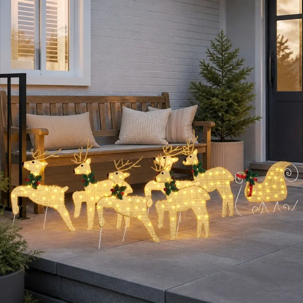LED Gold Reindeer Decorations Set of 7