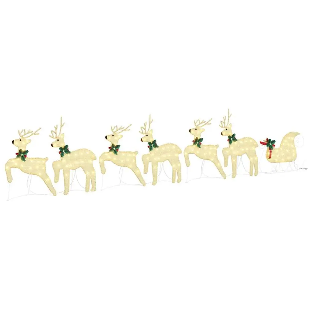 LED Reindeer Decorations 7 Pieces Gold Fabric Art Deco Christmas Holiday
