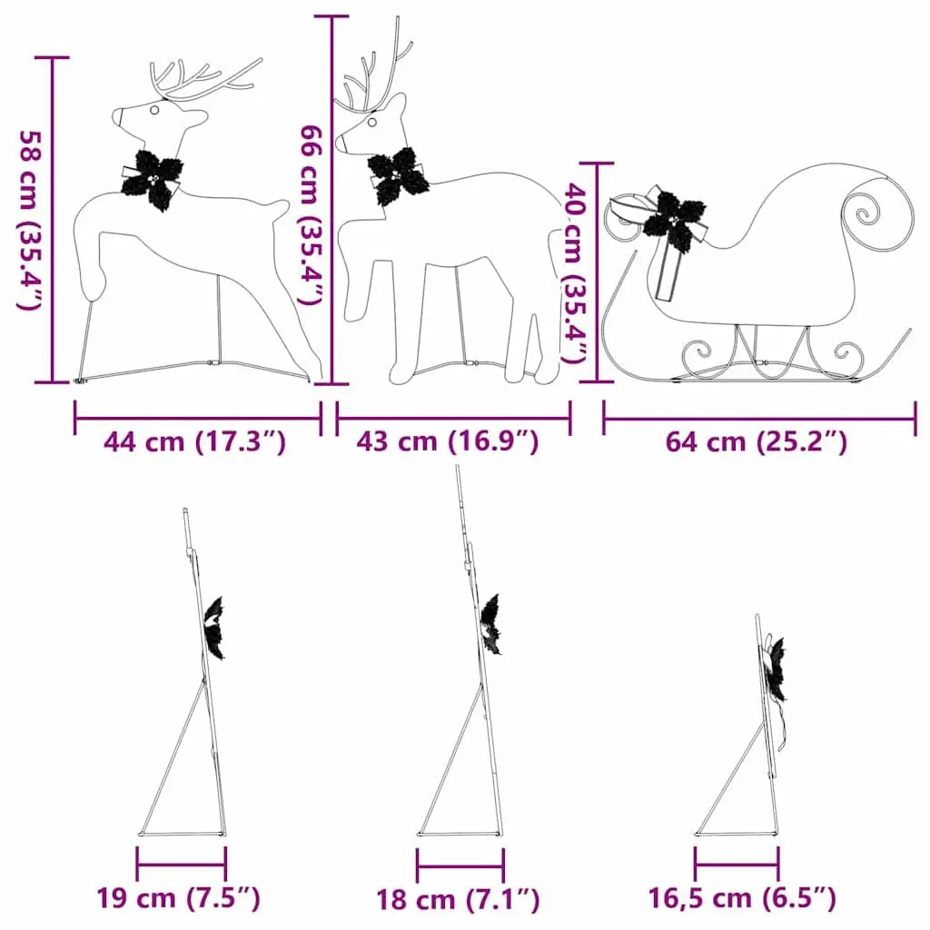 LED Reindeer Decorations 7 Pieces Gold Fabric Art Deco Christmas Holiday