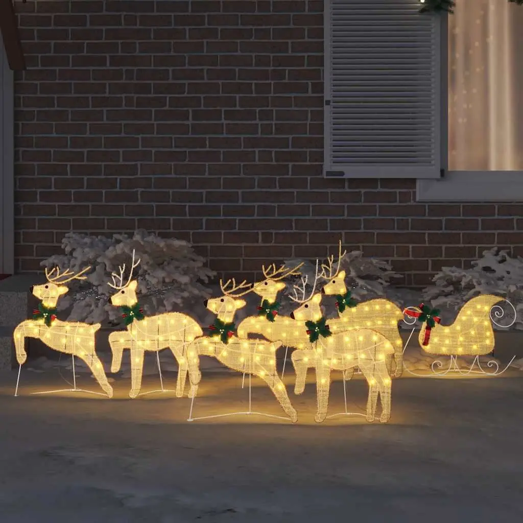LED Reindeer Decorations 7 Pieces Gold Fabric Art Deco Christmas Holiday