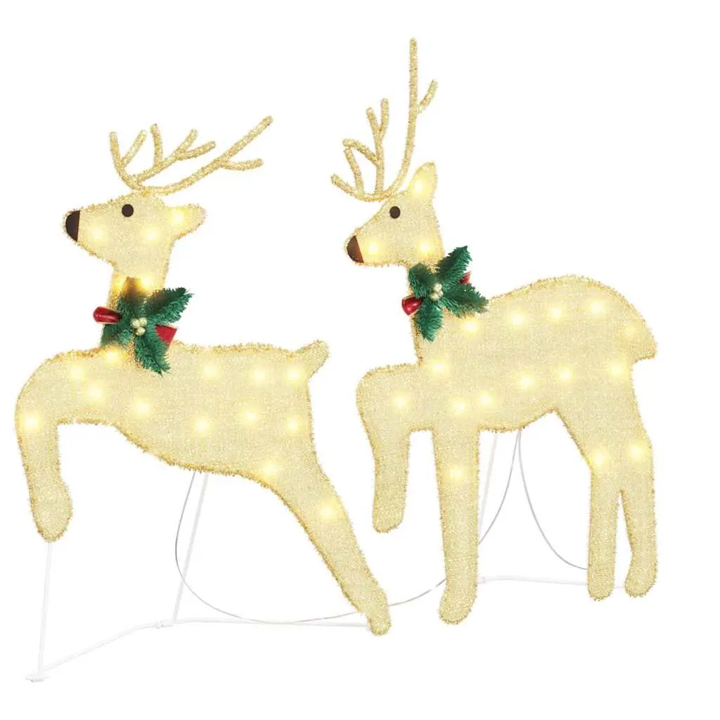LED Reindeer Decorations 7 Pieces Gold Fabric Art Deco Christmas Holiday