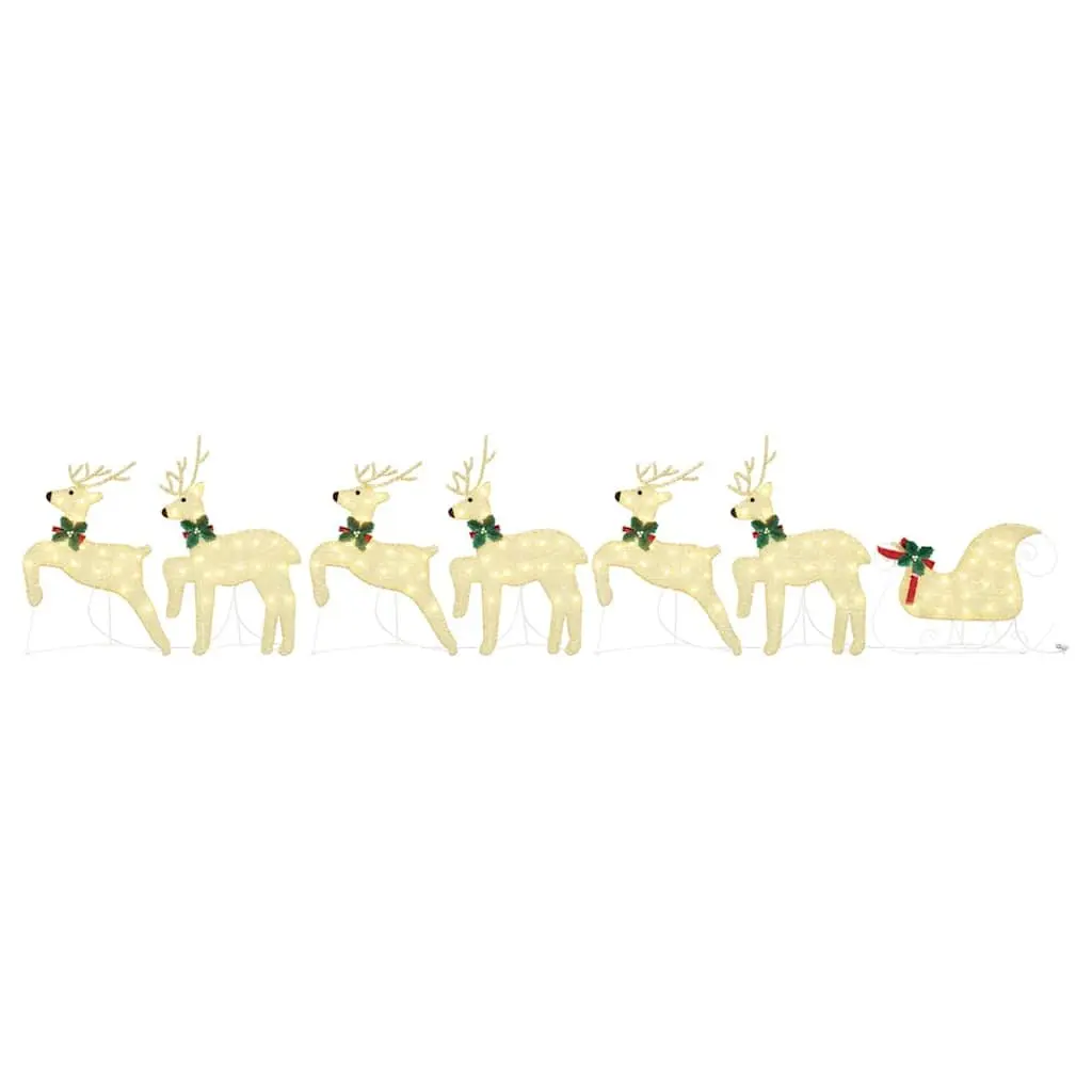 LED Reindeer Decorations 7 Pieces Gold Fabric Art Deco Christmas Holiday