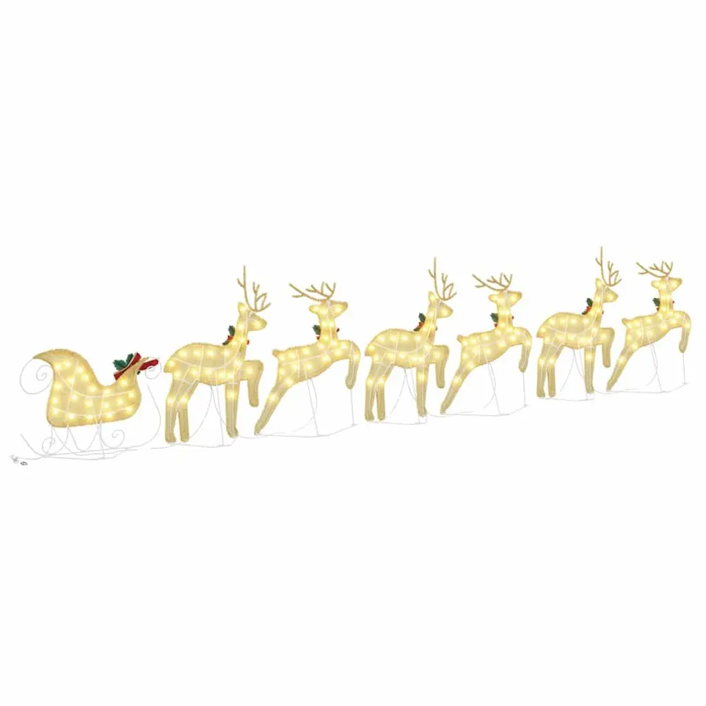LED Reindeer Decorations 7 Pieces Gold Fabric Art Deco Christmas Holiday