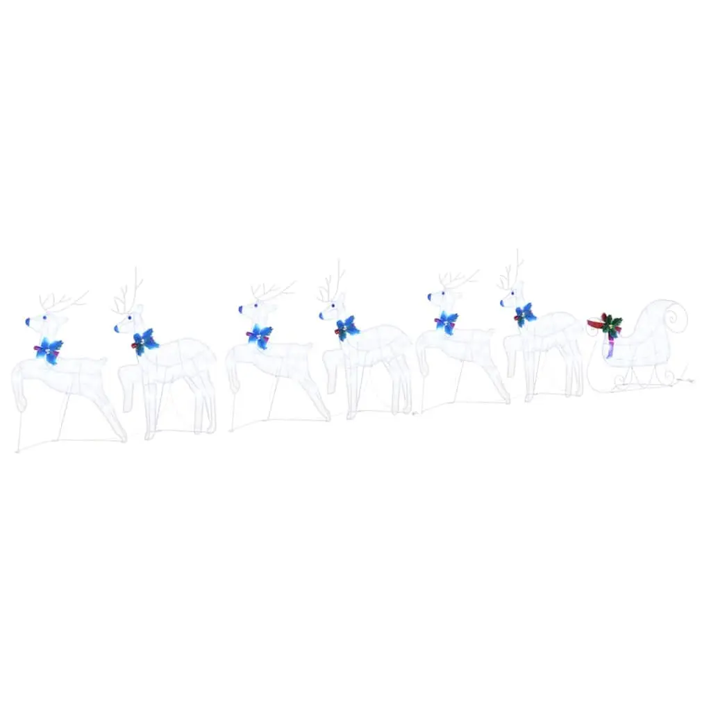 LED Reindeer Decorations White Fabric 7 Piece Art Deco Style Christmas Holiday