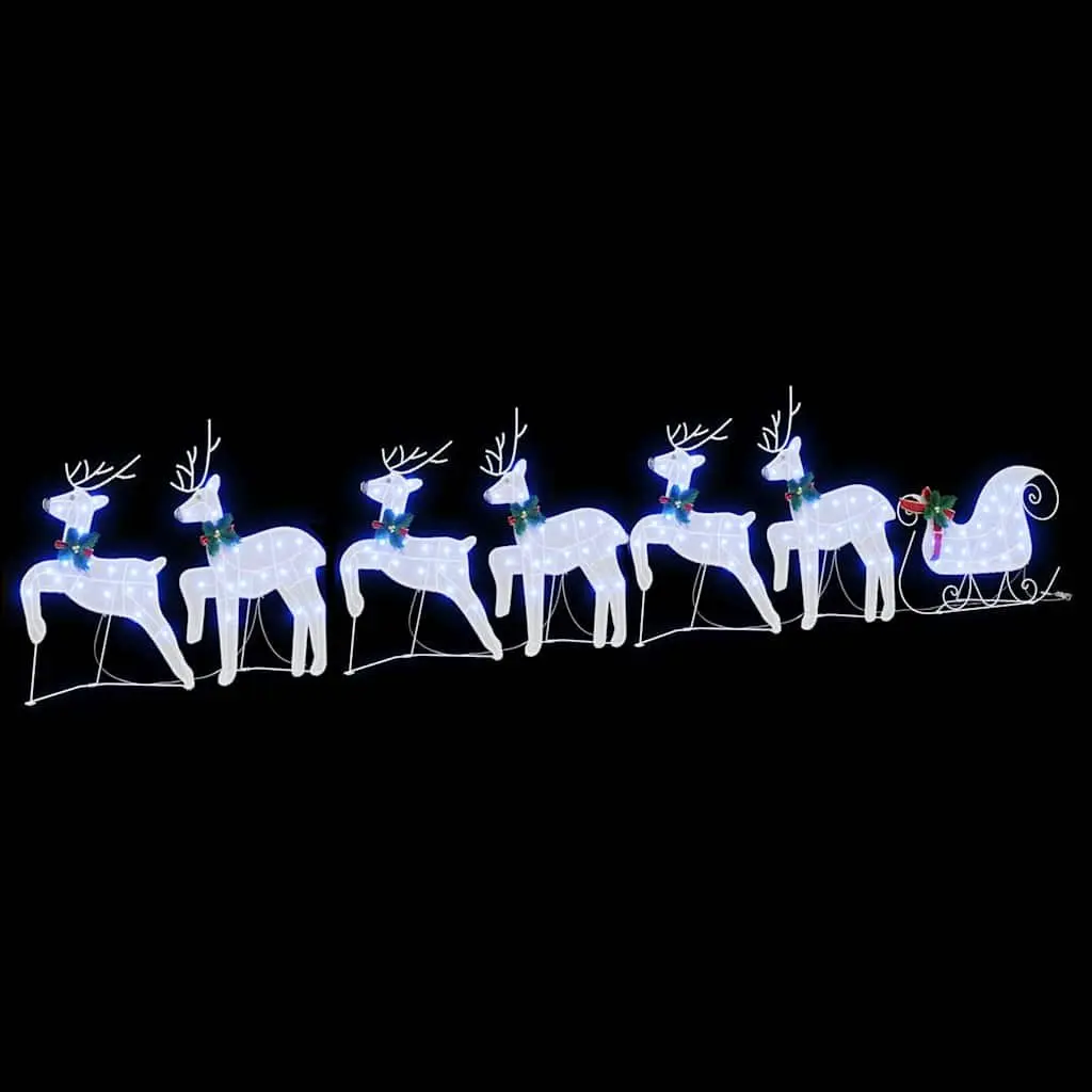 LED Reindeer Decorations White Fabric 7 Piece Art Deco Style Christmas Holiday
