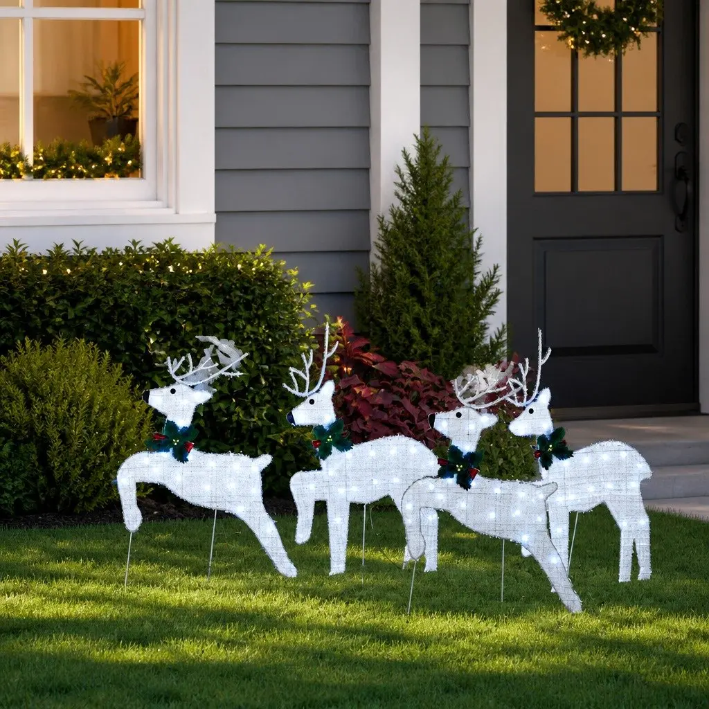 LED Reindeers 4pcs Silver Christmas Holiday Decorations Art Deco Modern Festive