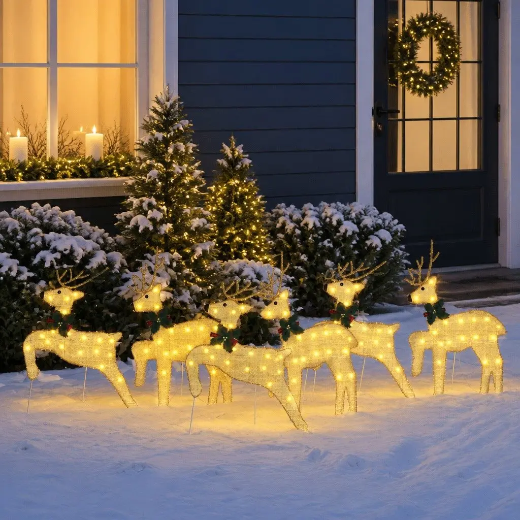 6-Piece LED Reindeer Decorations in Gold