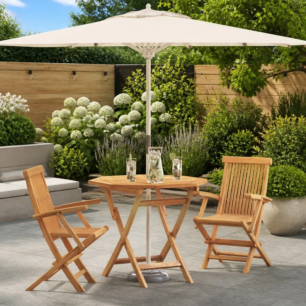 Garden Dining Set 3 Pieces Outdoor Furniture Brown Solid Acacia Wood Table