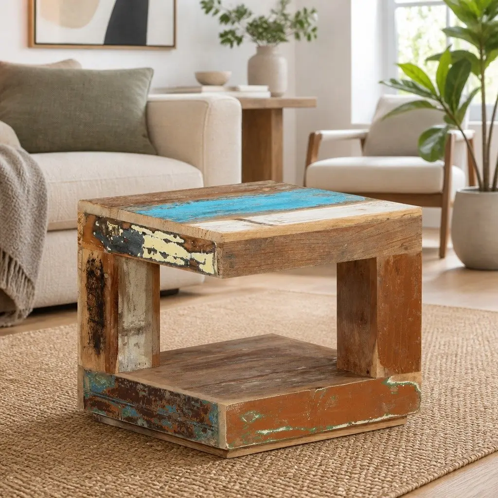 Coffee Table Brown 45x45x40 cm Solid Reclaimed Wood Handmade Living Room Accent Side Table