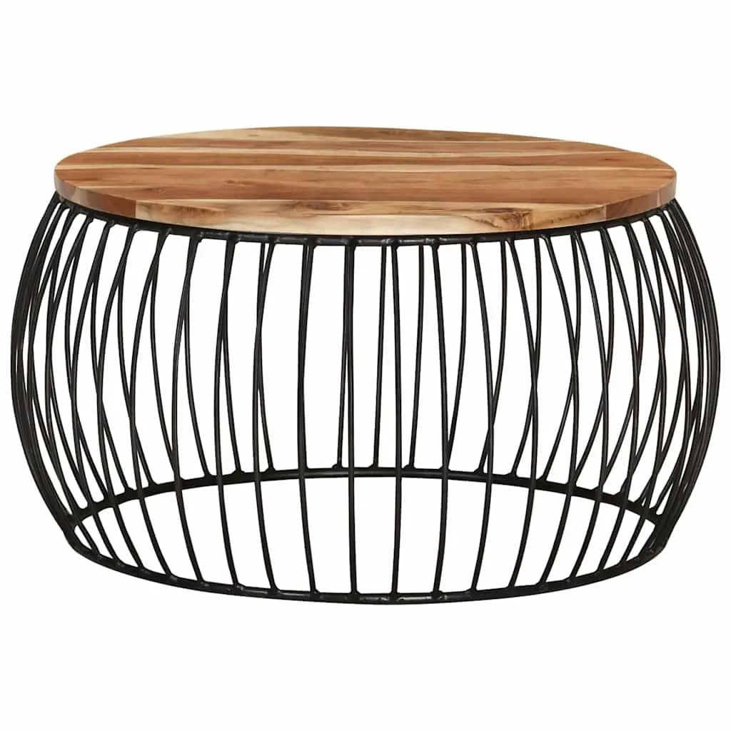 Coffee Table Brown Ø68 cm Solid Acacia Wood Vintage Style with Powder Coated Iron Frame