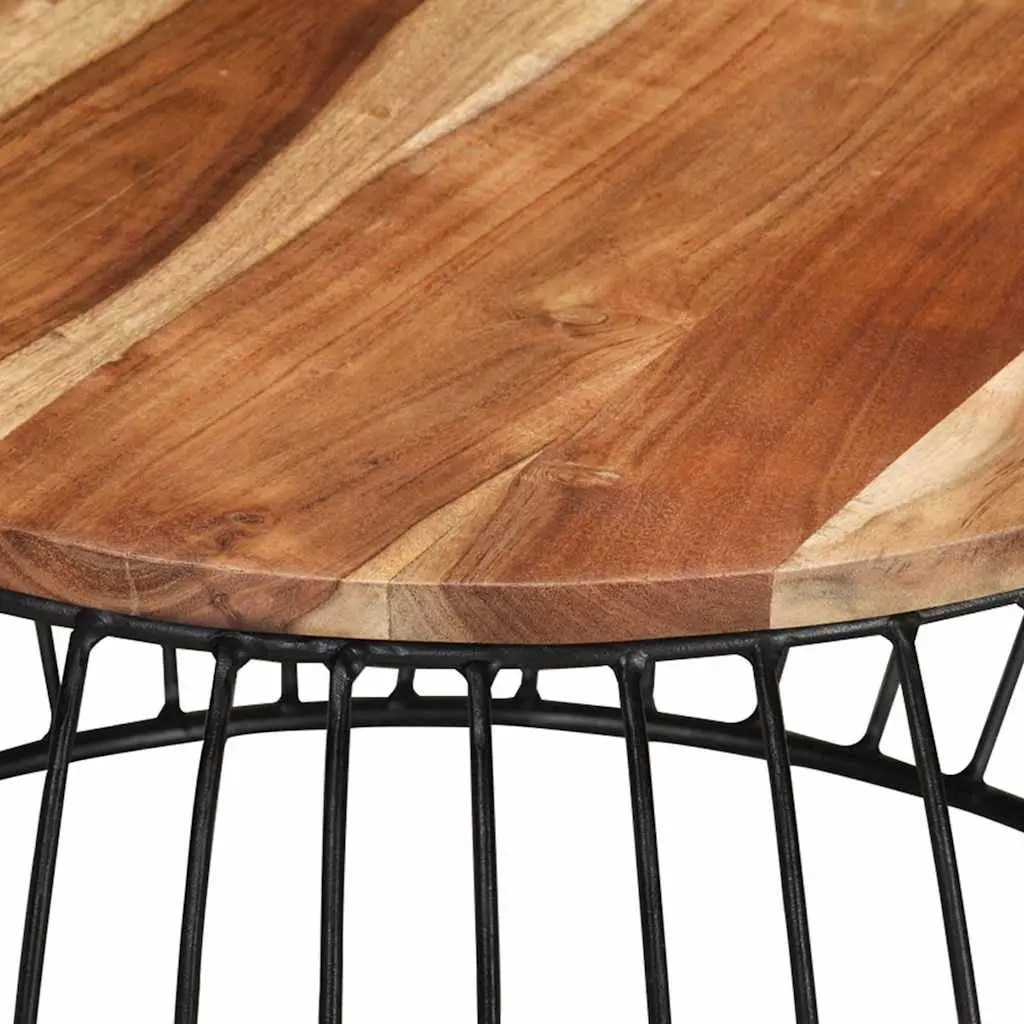 Coffee Table Brown Ø68 cm Solid Acacia Wood Vintage Style with Powder Coated Iron Frame