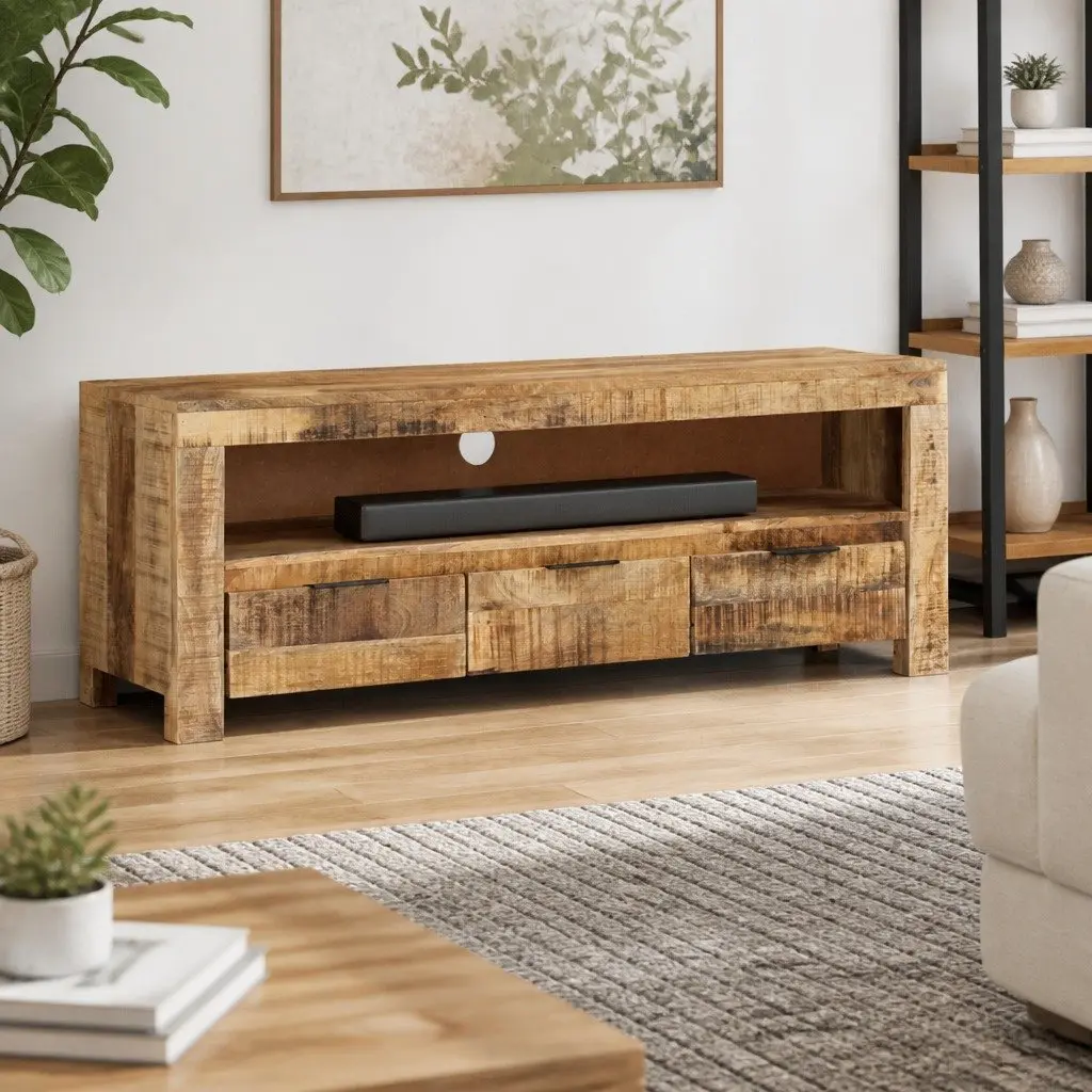 TV Cabinet Brown 110x30x40 cm Wooden Media Unit with Drawers Storage Compartment