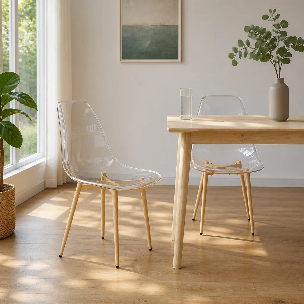 Dining Chairs Transparent 2 pcs Ergonomic Backrest Kitchen Room Furniture