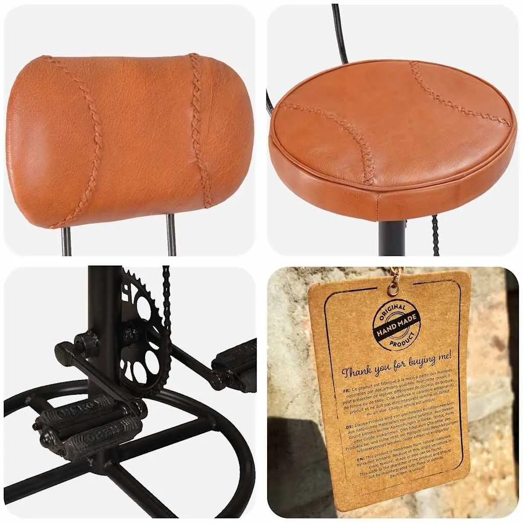Bar Stools Brown 2 Piece Upholstered Seating with Bicycle Pedal Footrests
