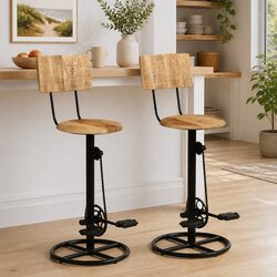 Compact and Strong Bar Stools Set of 2 - Mango Wood