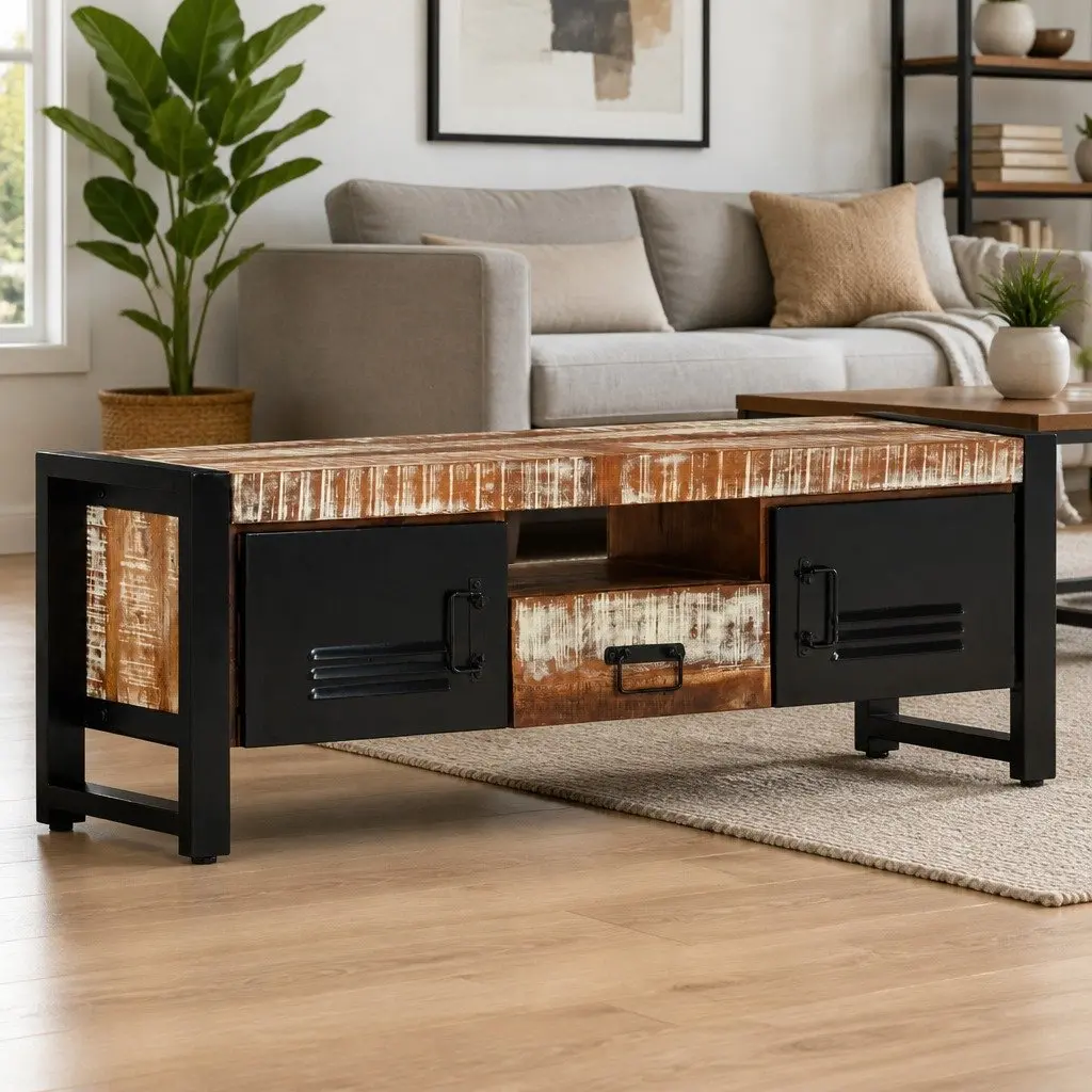 TV Cabinet with Reclaimed Wood and Storage Options