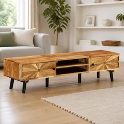 Solid Acacia Wood TV Cabinet with Ample Storage Space