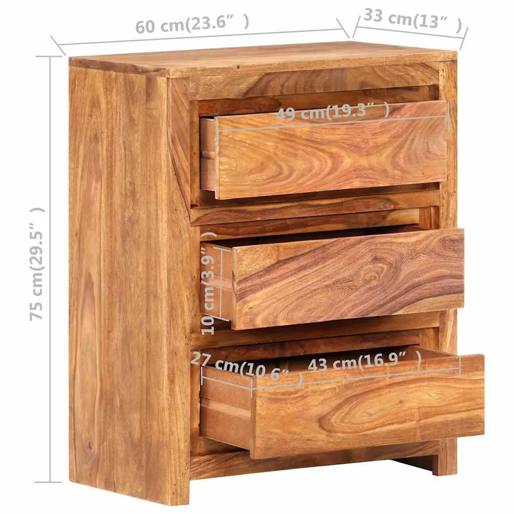 Drawer Cabinet Brown 60x33x75 cm Solid Wood Acacia 3 Drawers