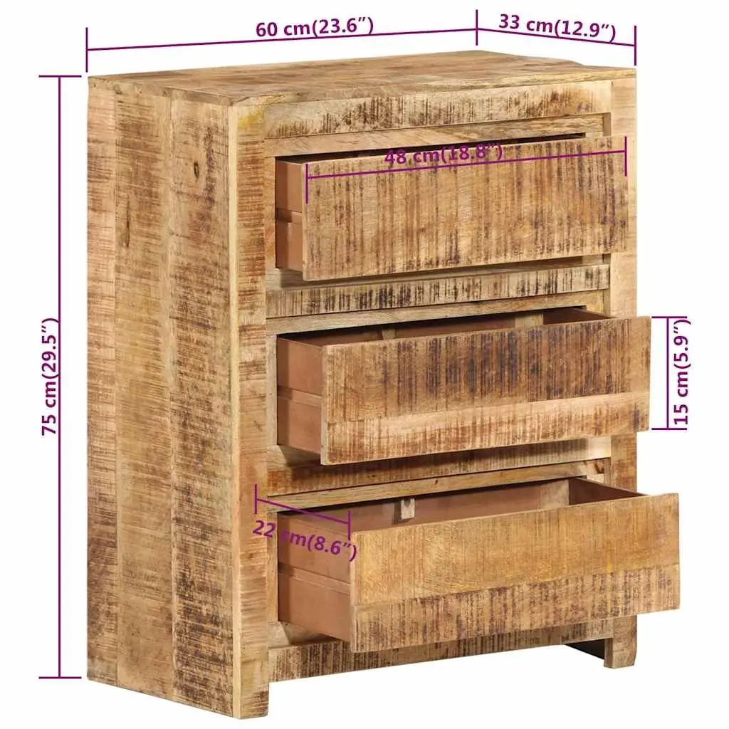 Drawer Cabinet Brown 60x33x75 cm Solid Wood Mango 3 Drawers Storage Chest