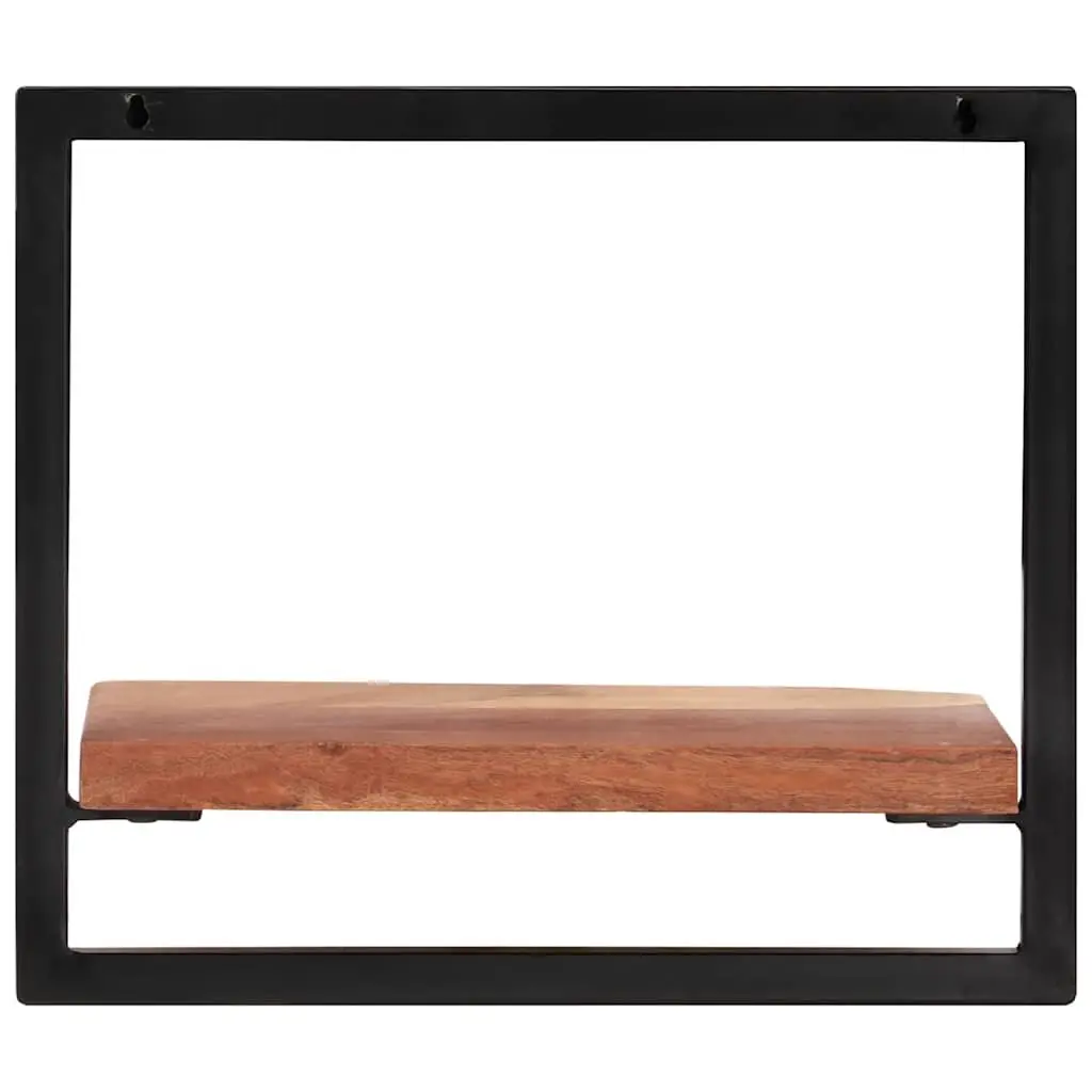 Wall Shelves Brown Solid Wood Acacia Steel Frame Floating Display Shelving 2 Piece