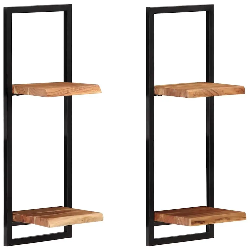 Wall Shelves Brown 2 Piece Floating Wooden Storage Display Shelving