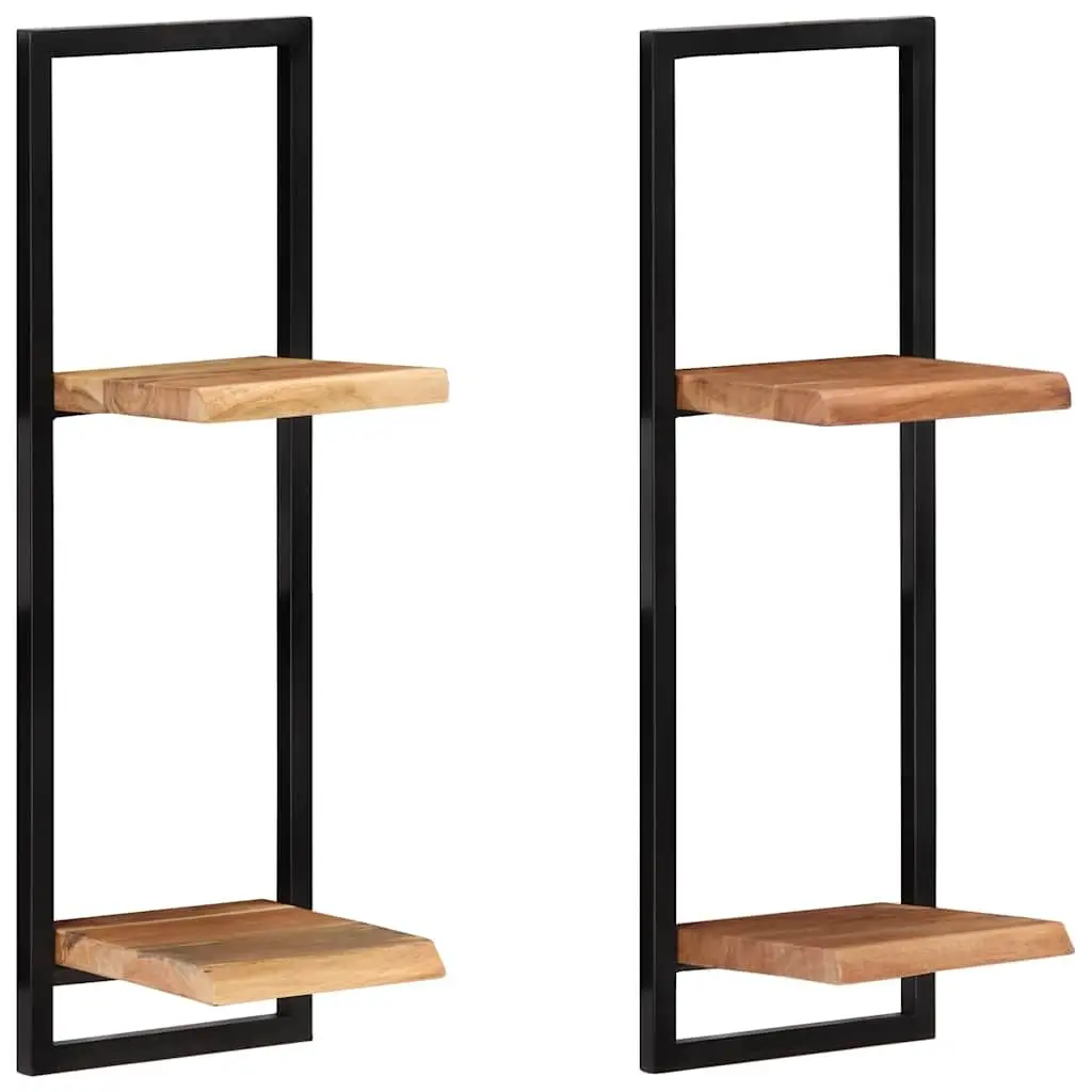 Wall Shelves Brown 2 Piece Floating Wooden Storage Display Shelving