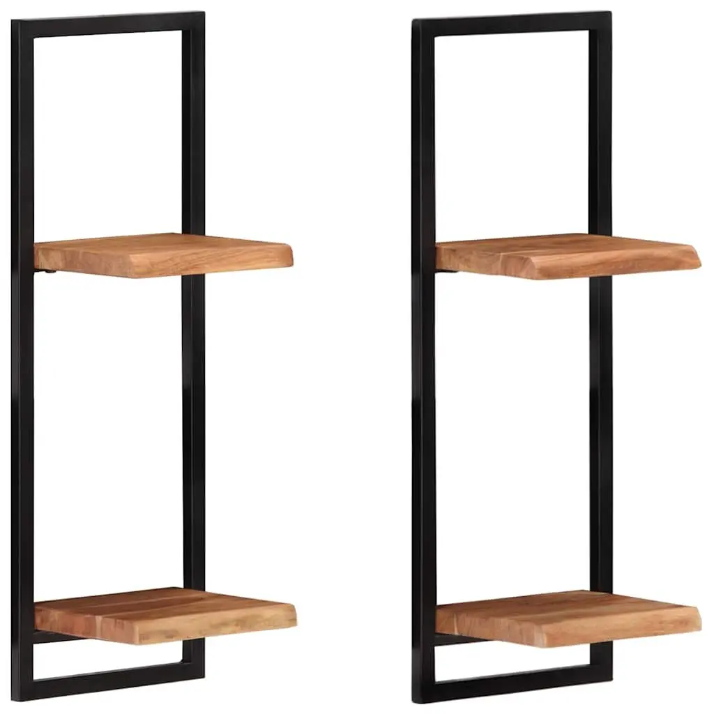 Wall Shelves Brown 2 Piece Floating Wooden Storage Display Shelving