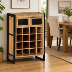 Wine Rack for 16 Bottles Solid Wood Storage Holder Display Stand with Drawers