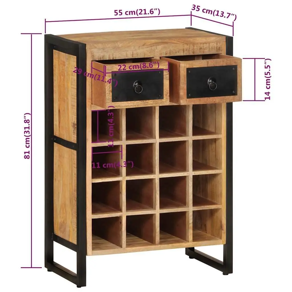 Wine Rack Brown Solid Wood 16 Bottles Storage Holder with Drawers
