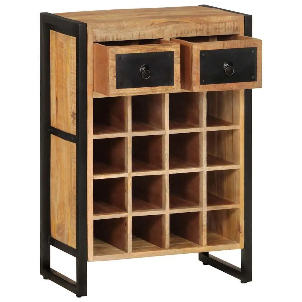 Wine Rack Brown Solid Wood 16 Bottles Storage Holder with Drawers