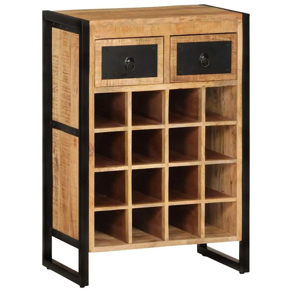 Wine Rack Brown Solid Wood 16 Bottles Storage Holder with Drawers