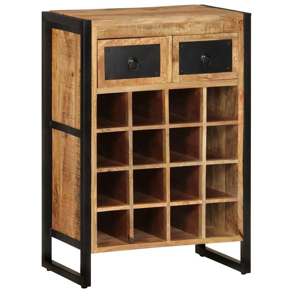 Wine Rack Brown Solid Wood 16 Bottles Storage Holder with Drawers
