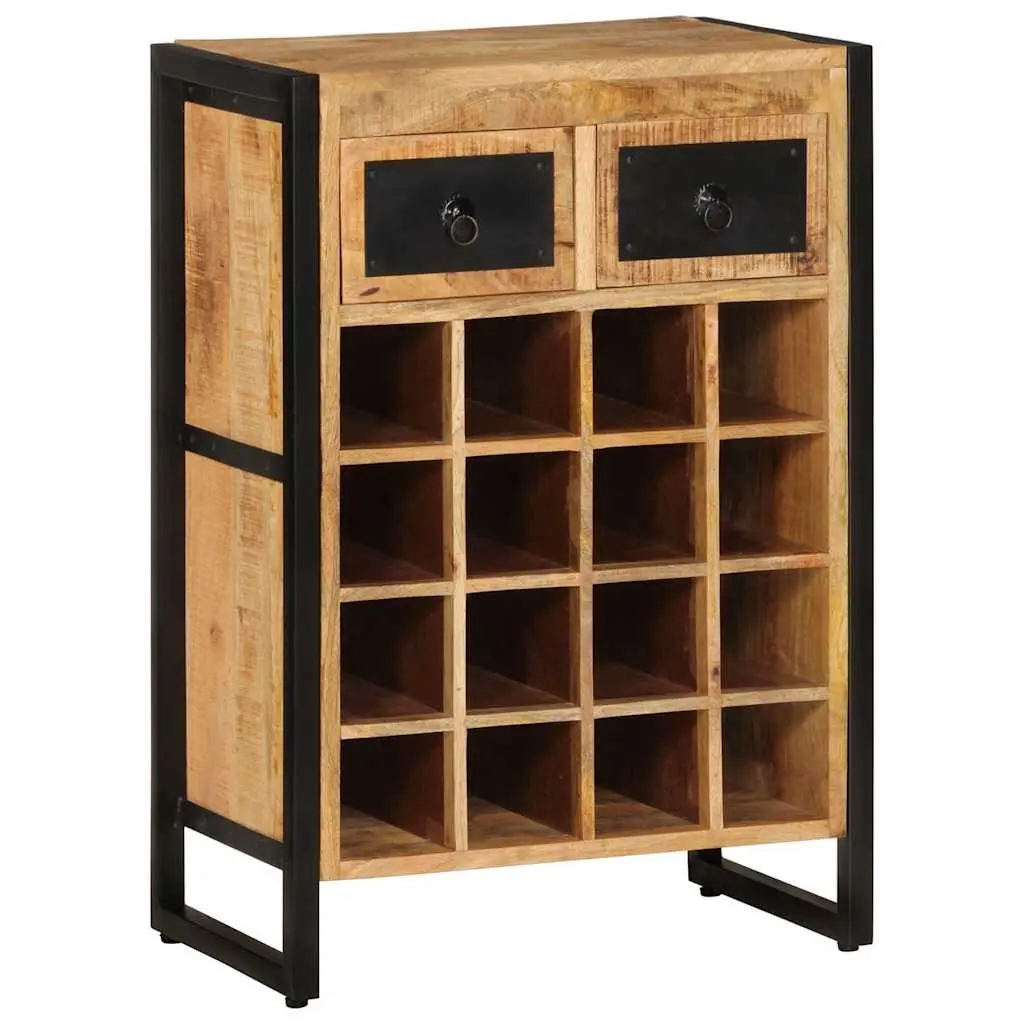 Wine Rack Brown Solid Wood 16 Bottles Storage Holder with Drawers