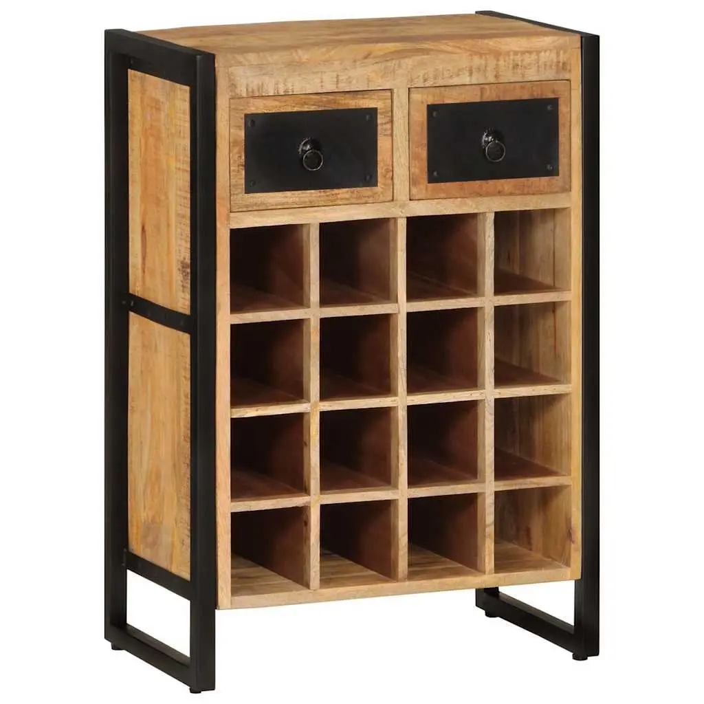 Wine Rack Brown Solid Wood 16 Bottles Storage Holder with Drawers