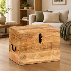 Compact Brown Storage Chest Made of Mango Wood
