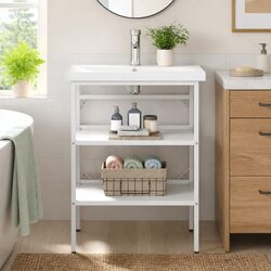 Bathroom Washbasin Frame White Storage Vanity Unit Iron Console Stand