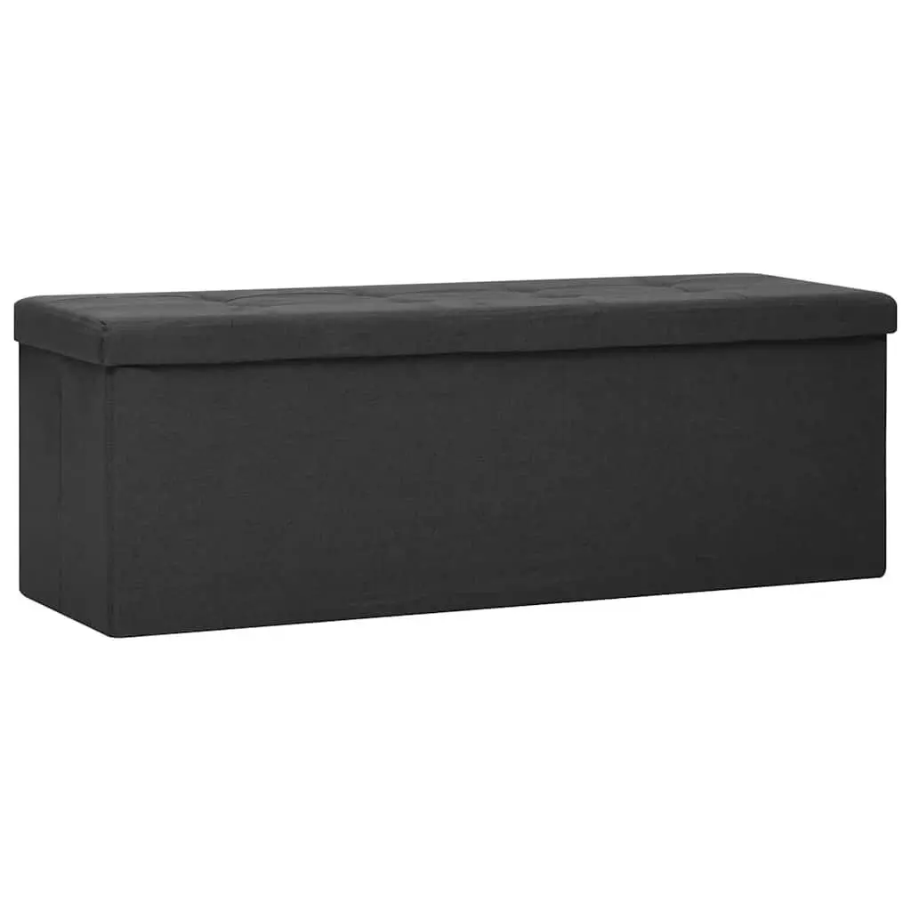 Folding Storage Bench Black Faux Linen Seat Box Container Ottoman Space Saving